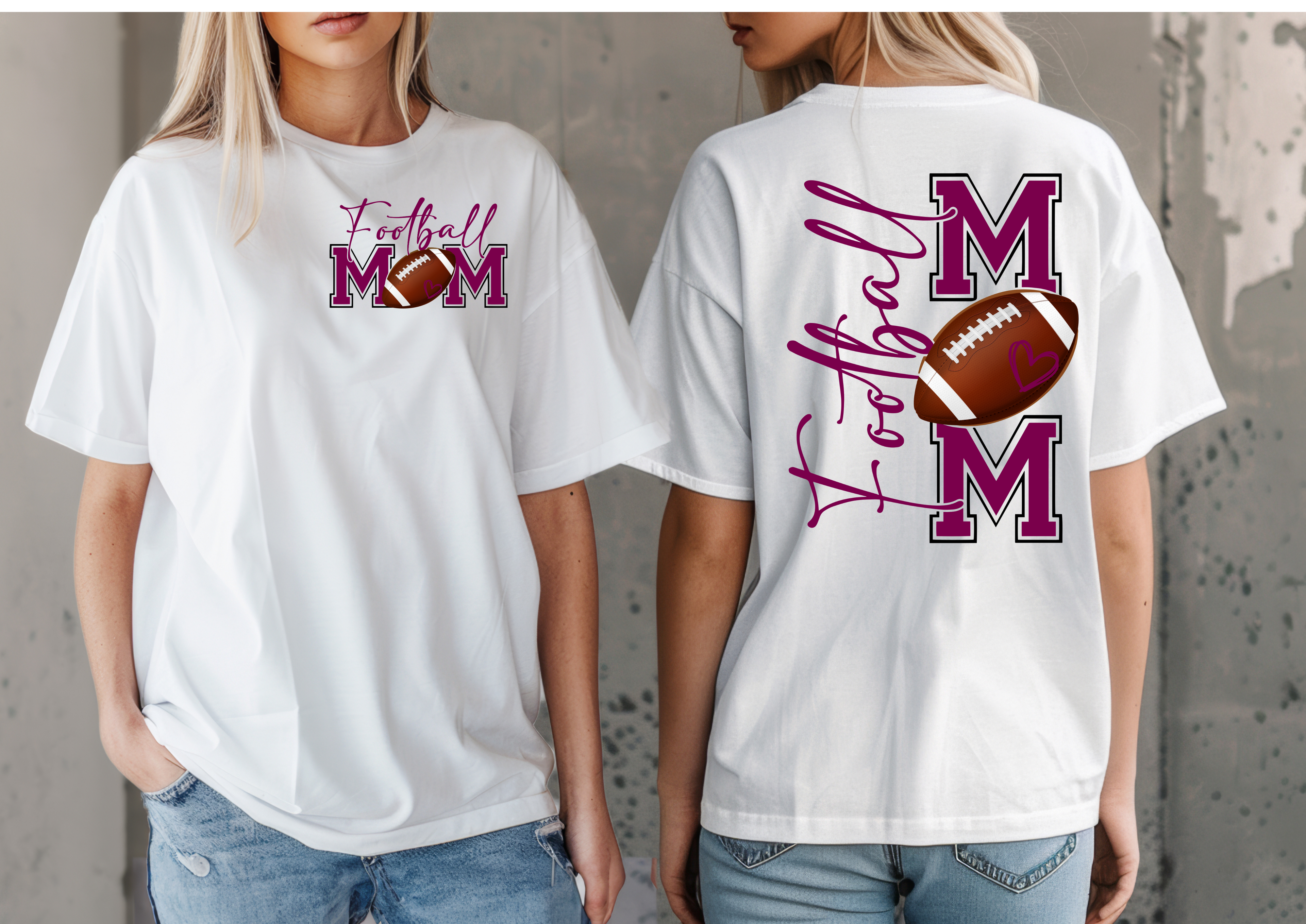 Football Mom burgundy front pocket and vertical back design