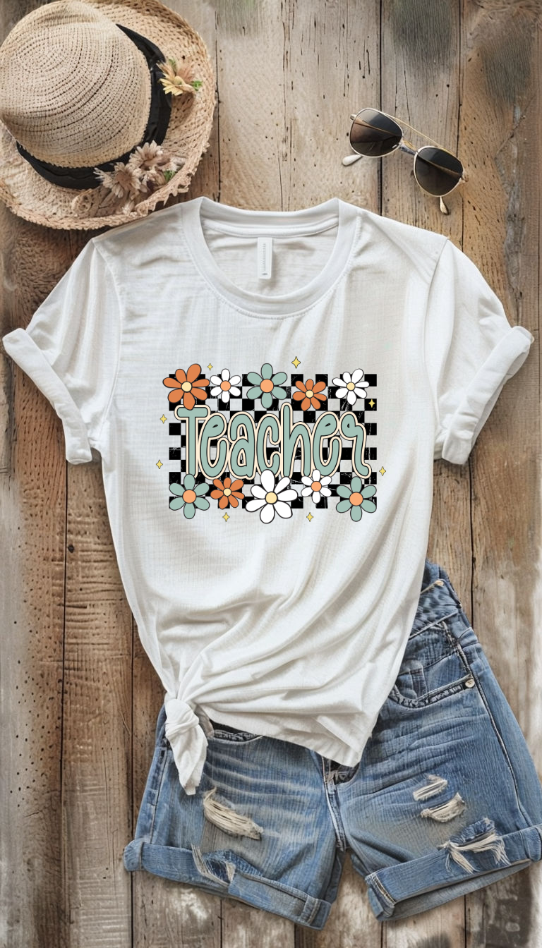 Teacher Tshirt with Daisies