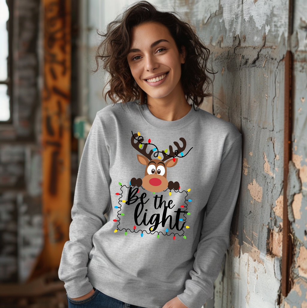 Be the Light Reindeer Christmas Long Sleeve Tee