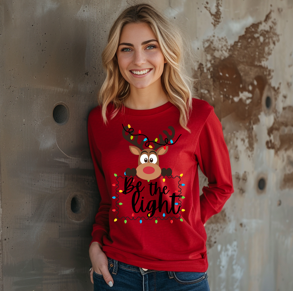 Be the Light Reindeer Christmas Long Sleeve Tee