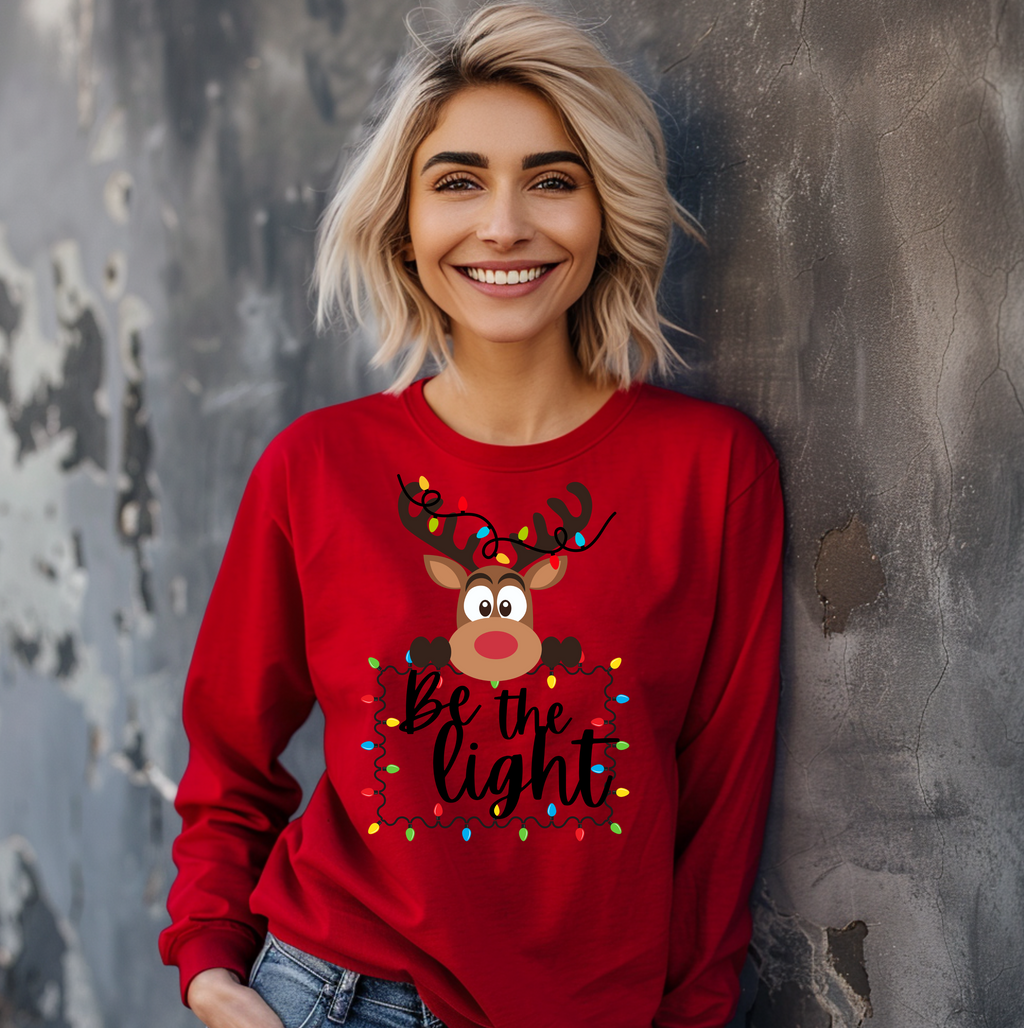 Be the Light Reindeer Christmas Long Sleeve Tee