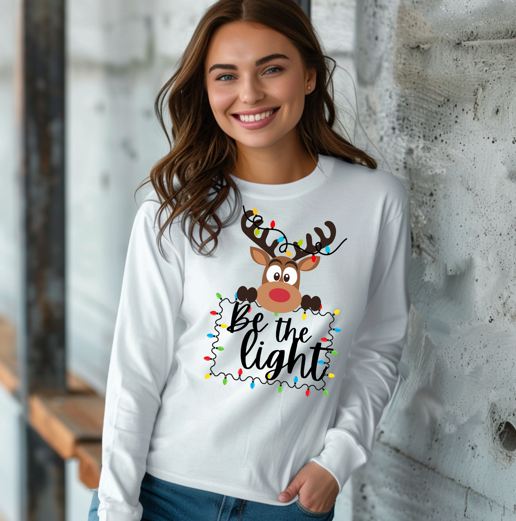 Be the Light Reindeer Christmas Long Sleeve Tee
