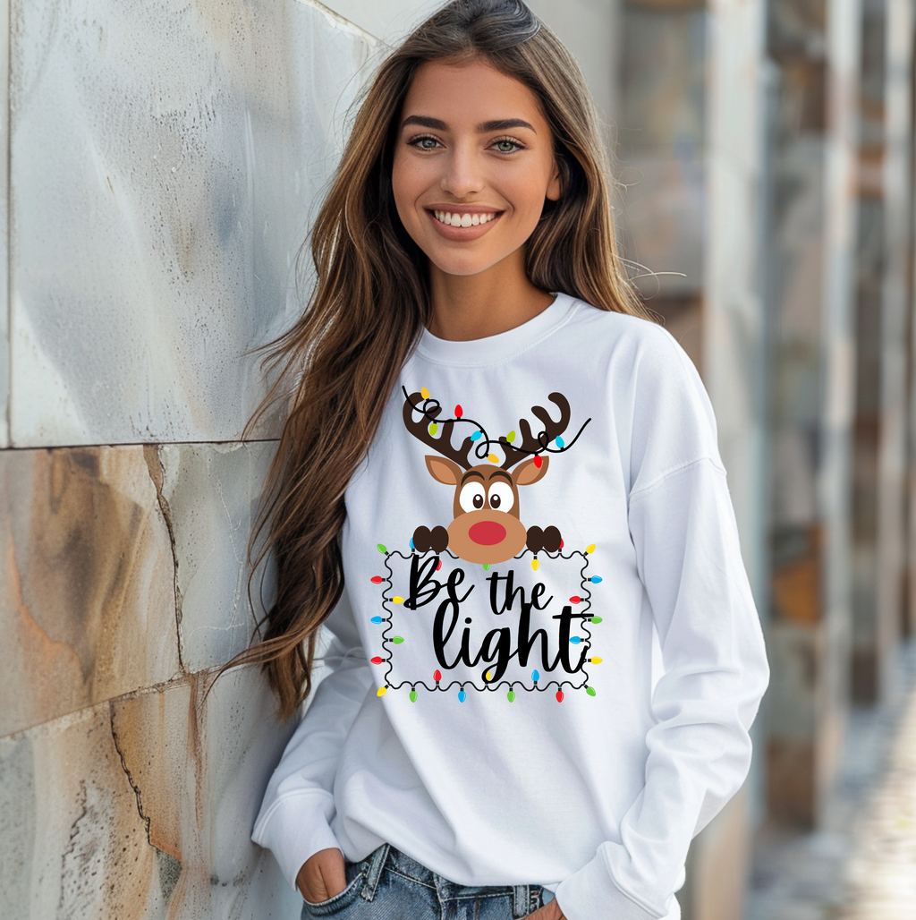Be the Light Reindeer Christmas Long Sleeve Tee