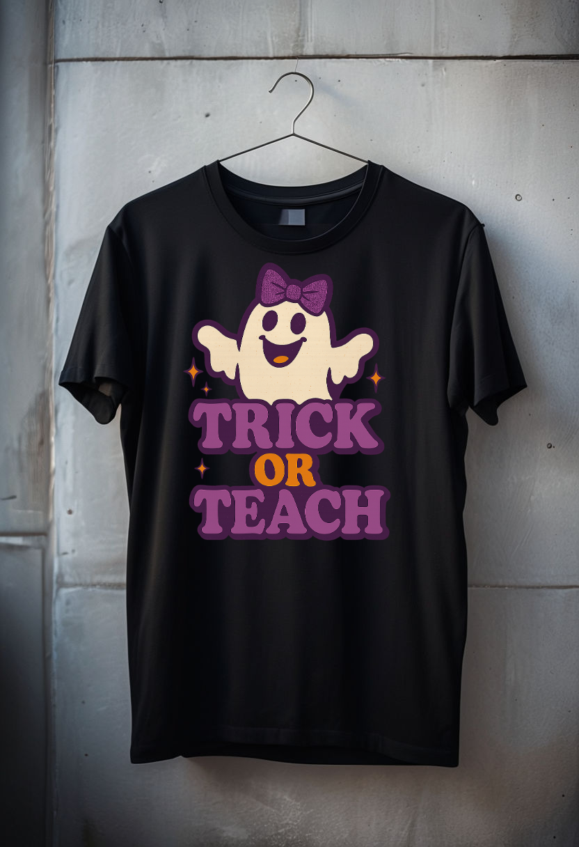 Trick or Teach Purple Halloween Teacher Tshirt