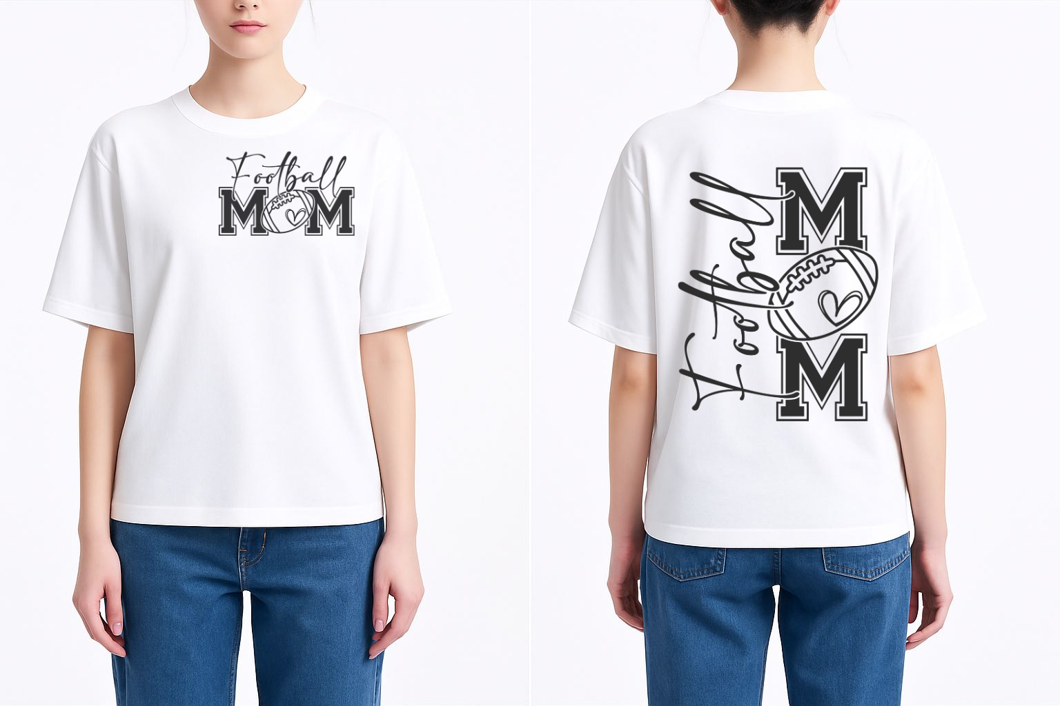 Football Mom black and white  front pocket and vertical back design
