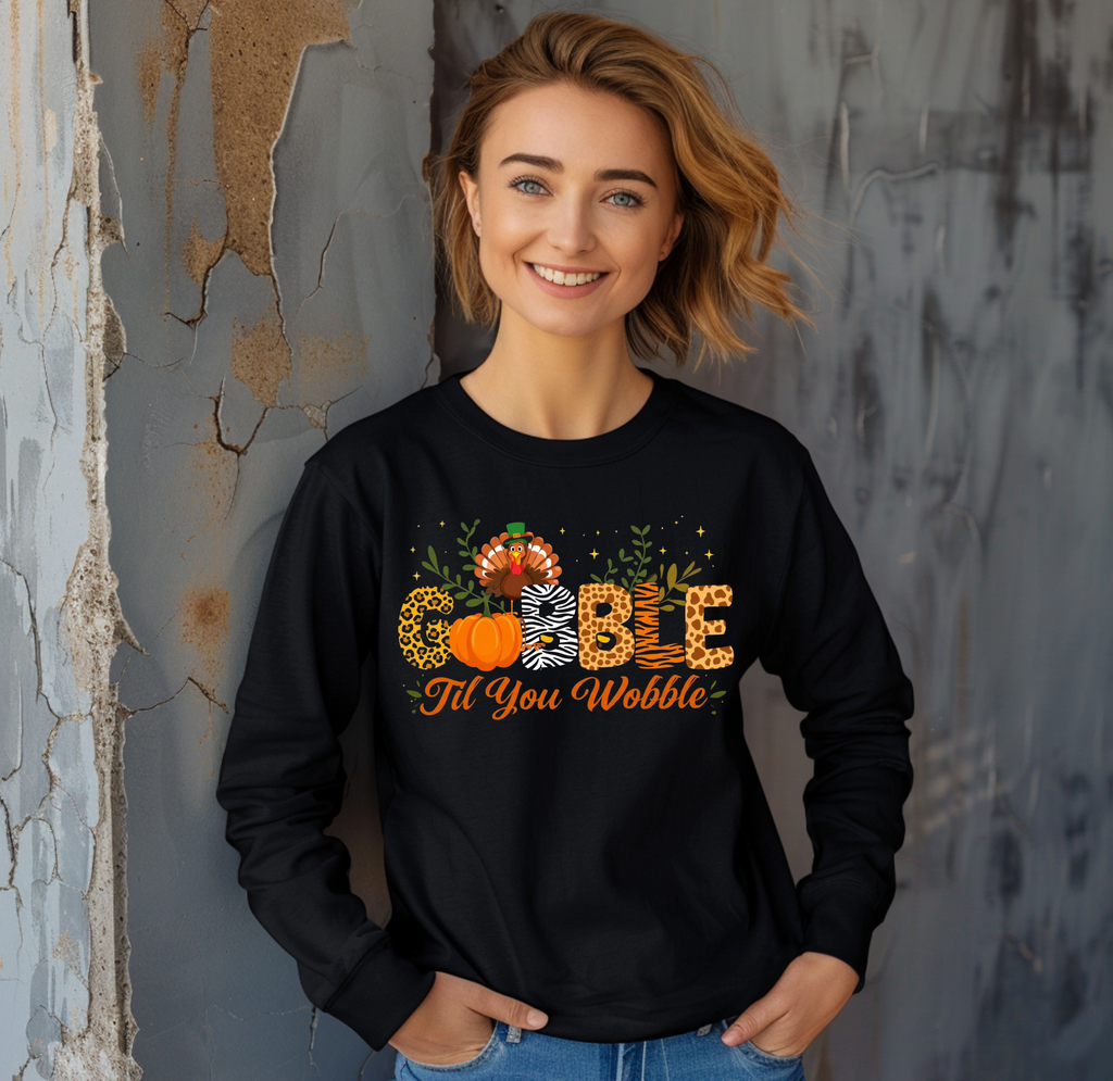 Gobble til you Wobble Thanksgiving Long Sleeve T-shirt