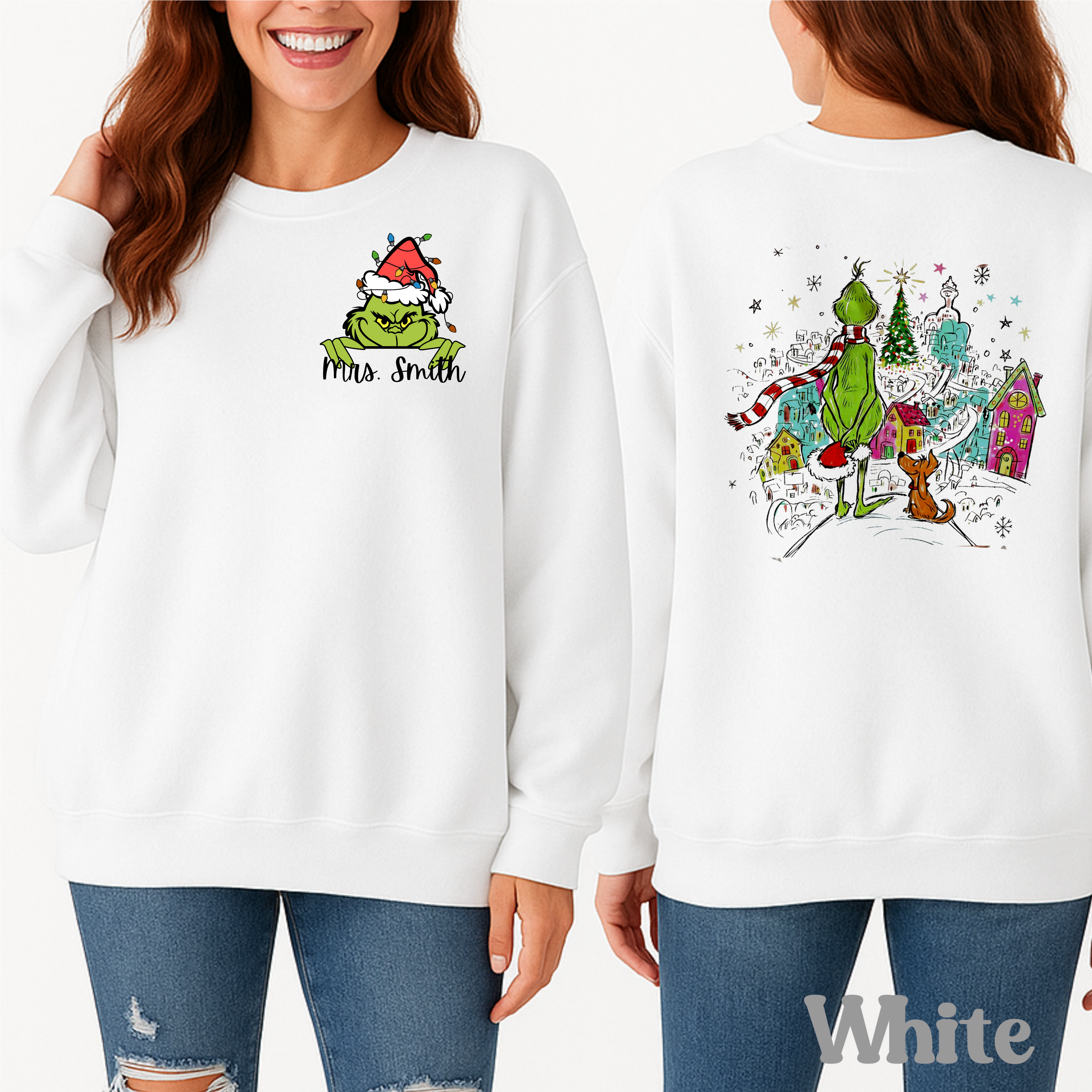 Grinch and Max Personalized with customization Festive Christmas Long Sleeve T