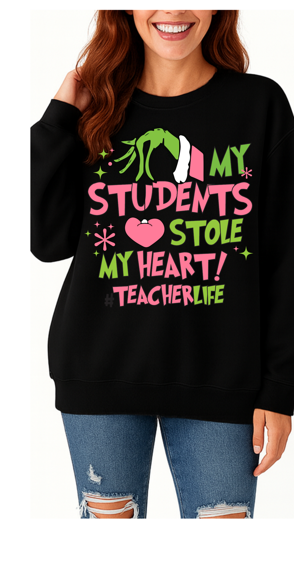 Grinch Students Stole my Heart Christmas Long sleeve t-shirt