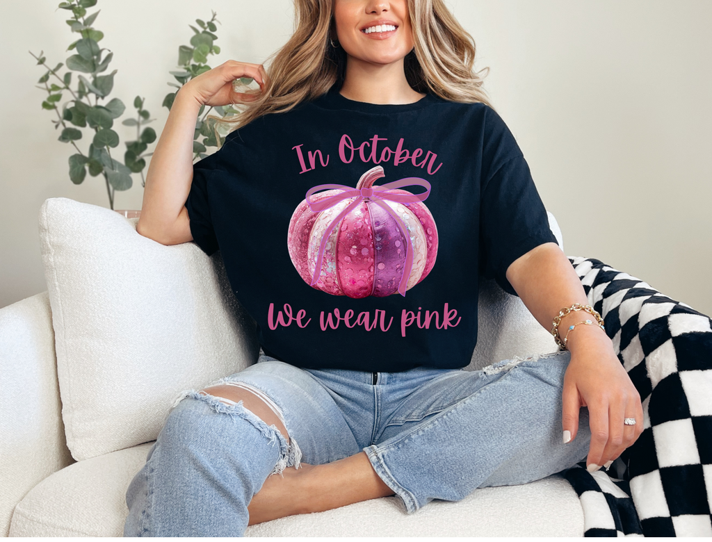 In October We Wear Pink with cute pink pumpkin