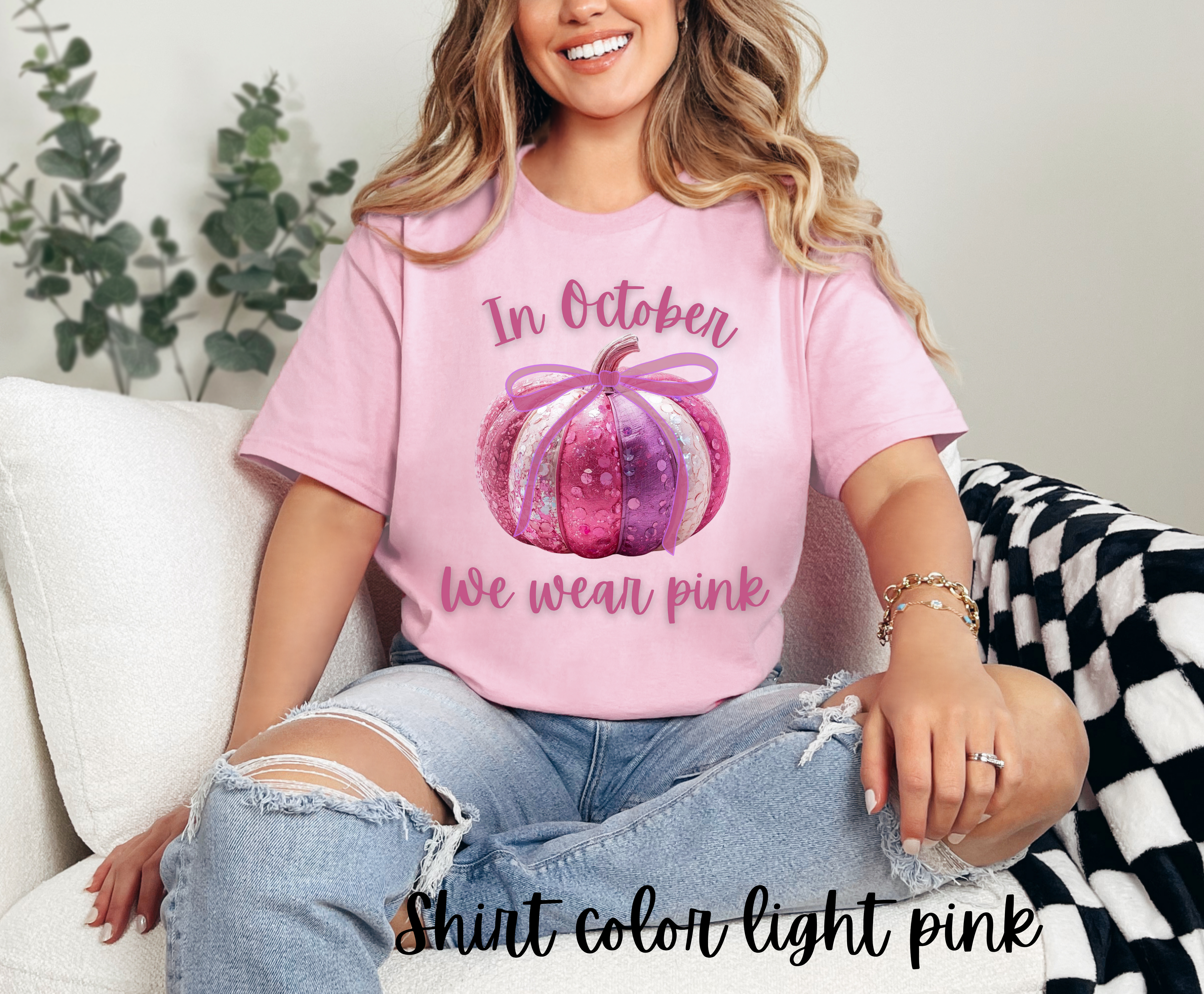 In October We Wear Pink with cute pink pumpkin