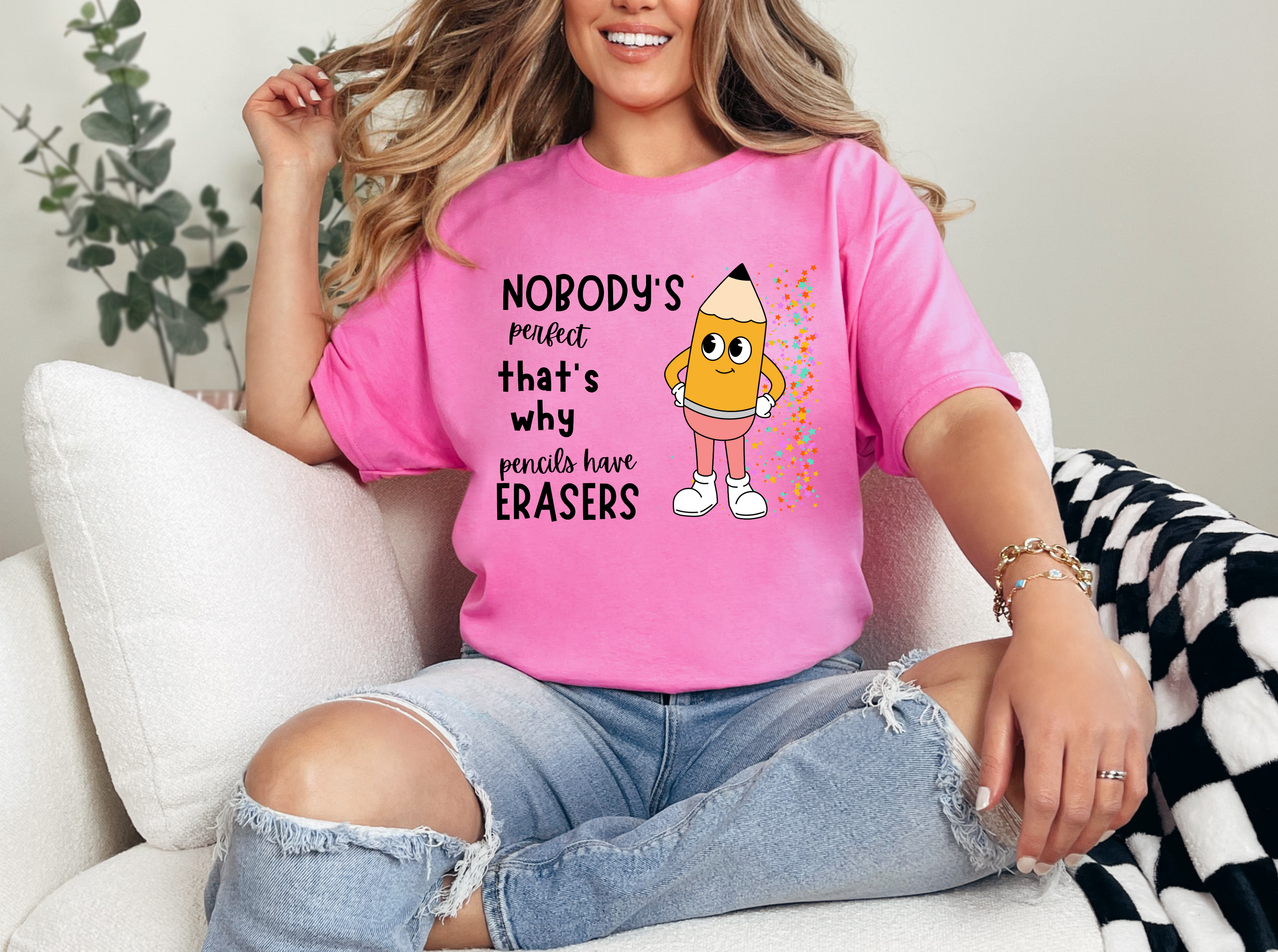 Nobody is perfect That's why we have Erasers design 1 Teacher t-shirt