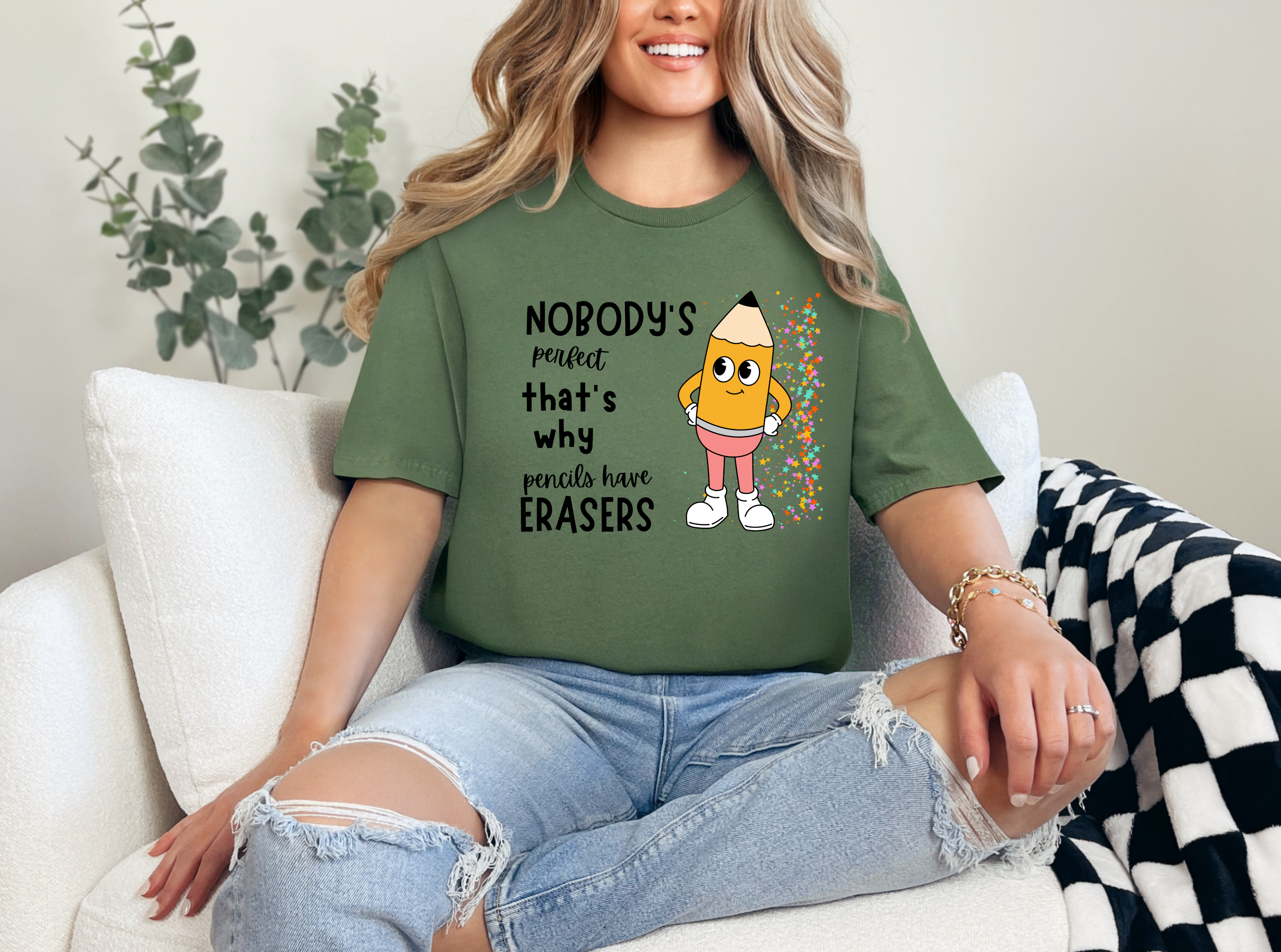 Nobody is perfect That's why we have Erasers design 1 Teacher t-shirt