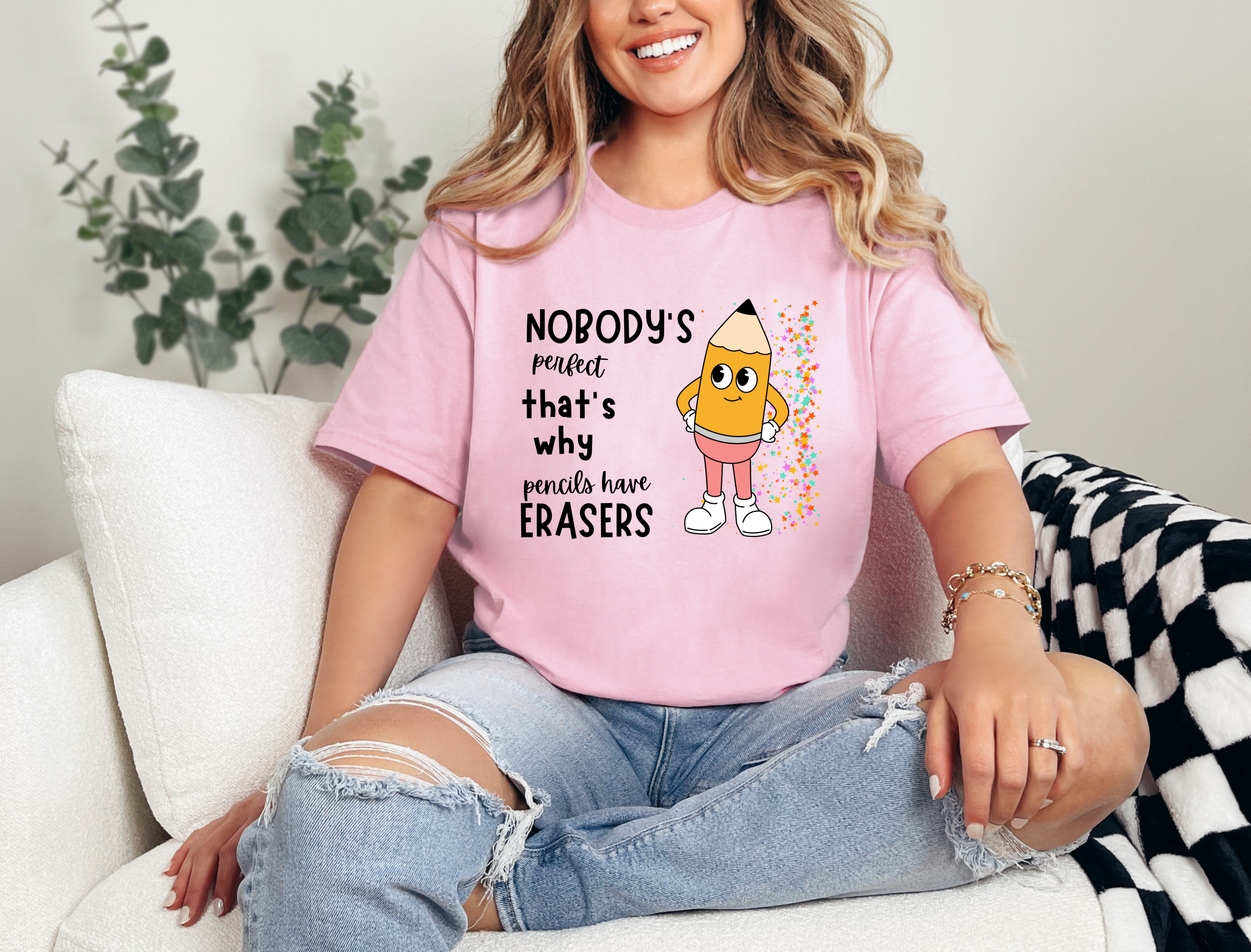Nobody is perfect That's why we have Erasers design 1 Teacher t-shirt
