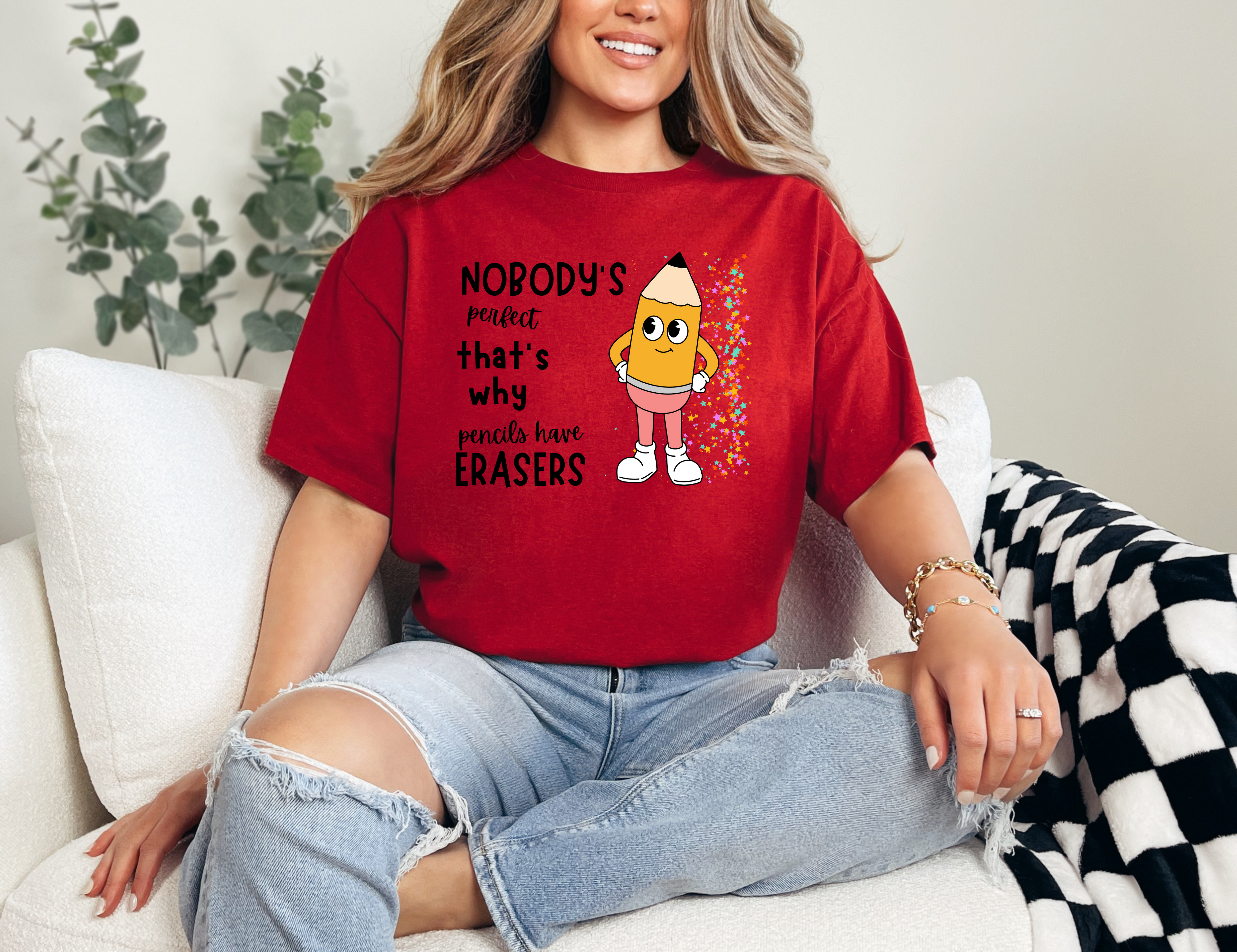 Nobody is perfect That's why we have Erasers design 1 Teacher t-shirt