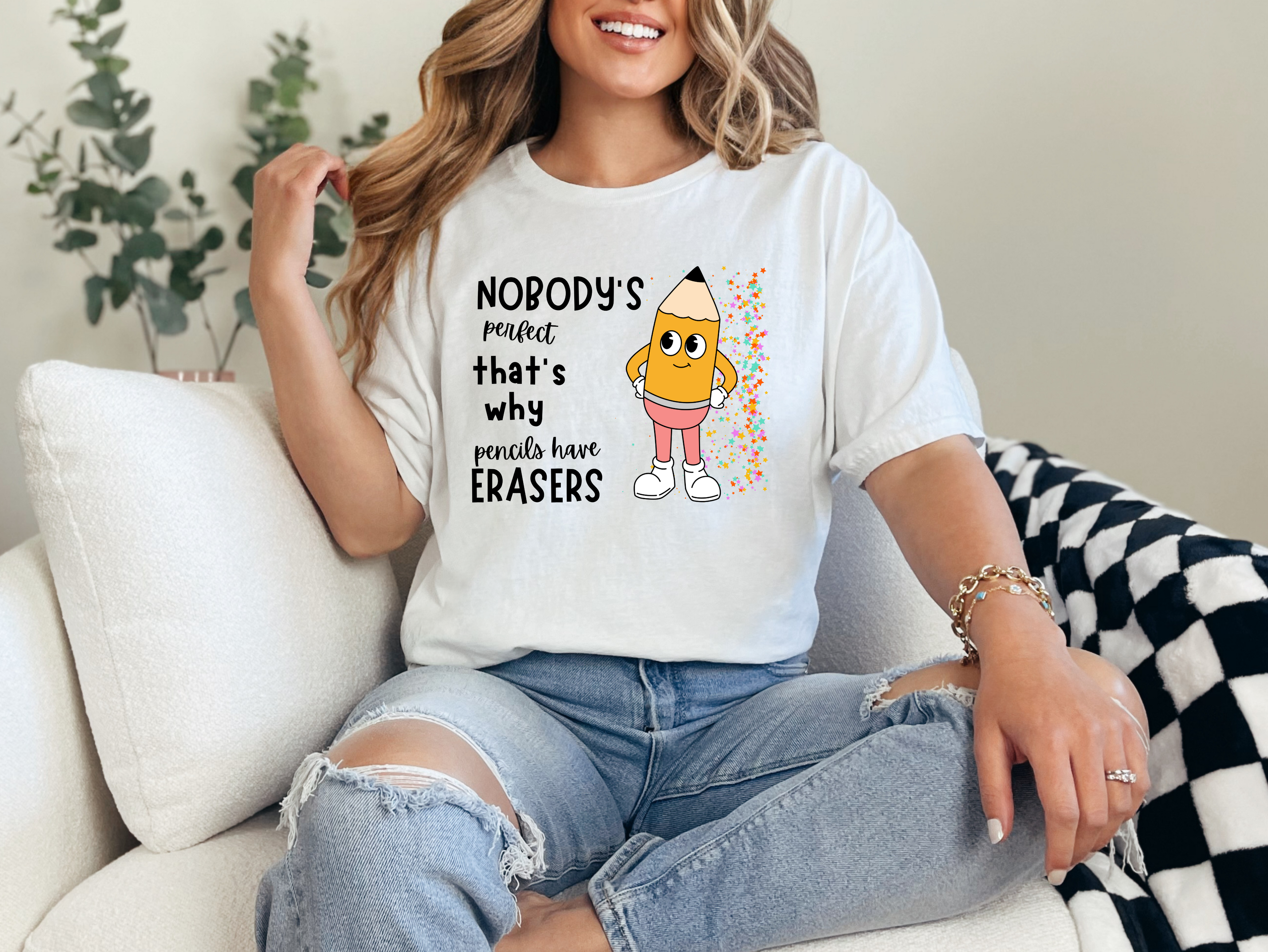 Nobody is perfect That's why we have Erasers design 1 Teacher t-shirt