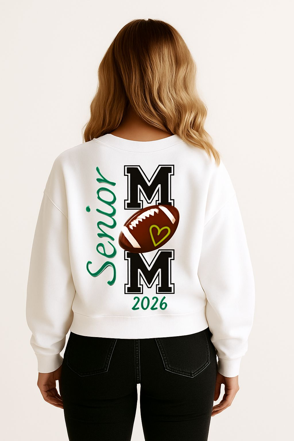 Senior Mom green front pocket and vertical back design