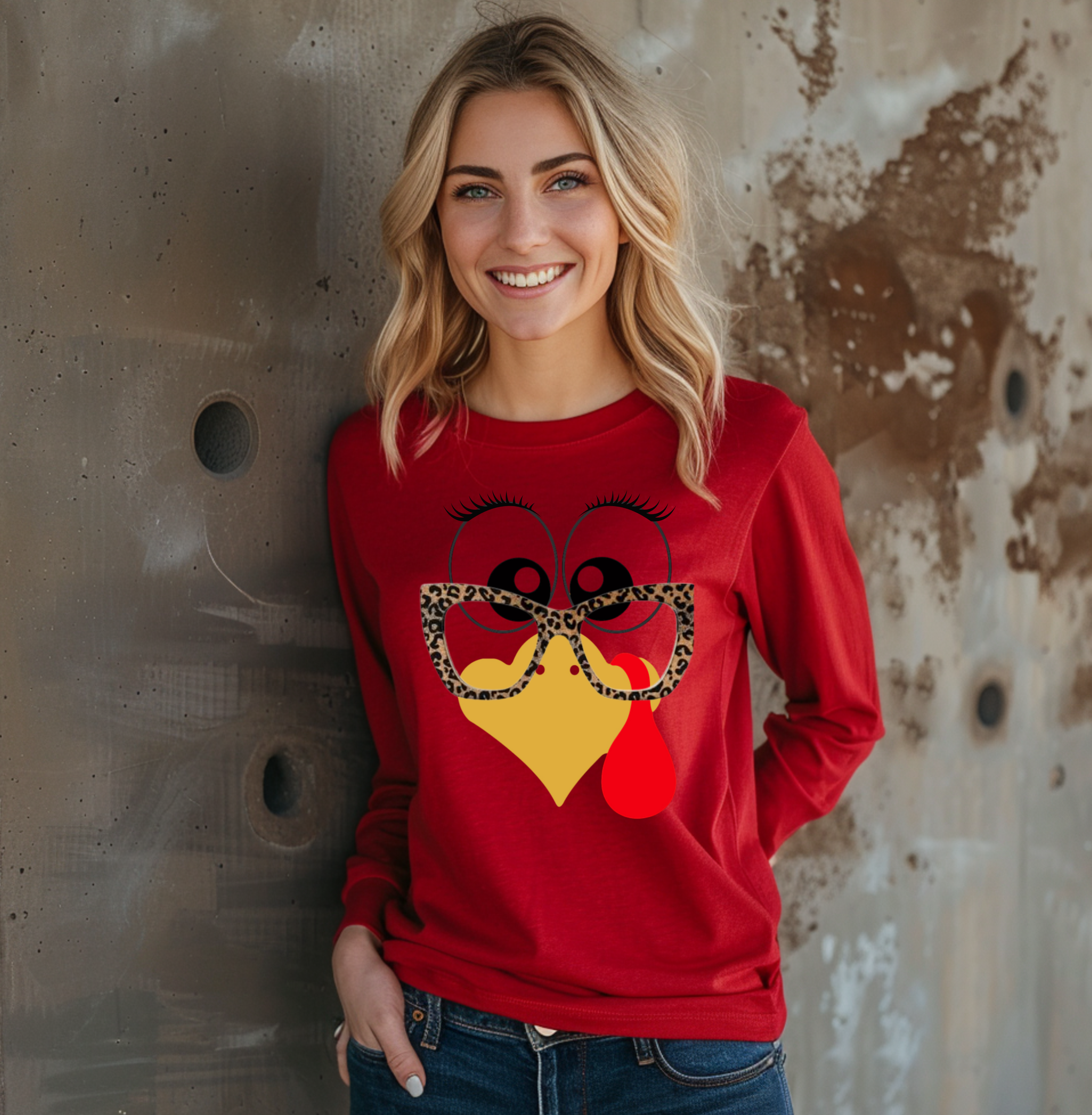 Turkey Teacher with glasses Thanksgiving Long Sleeve T-shirt (Copy)
