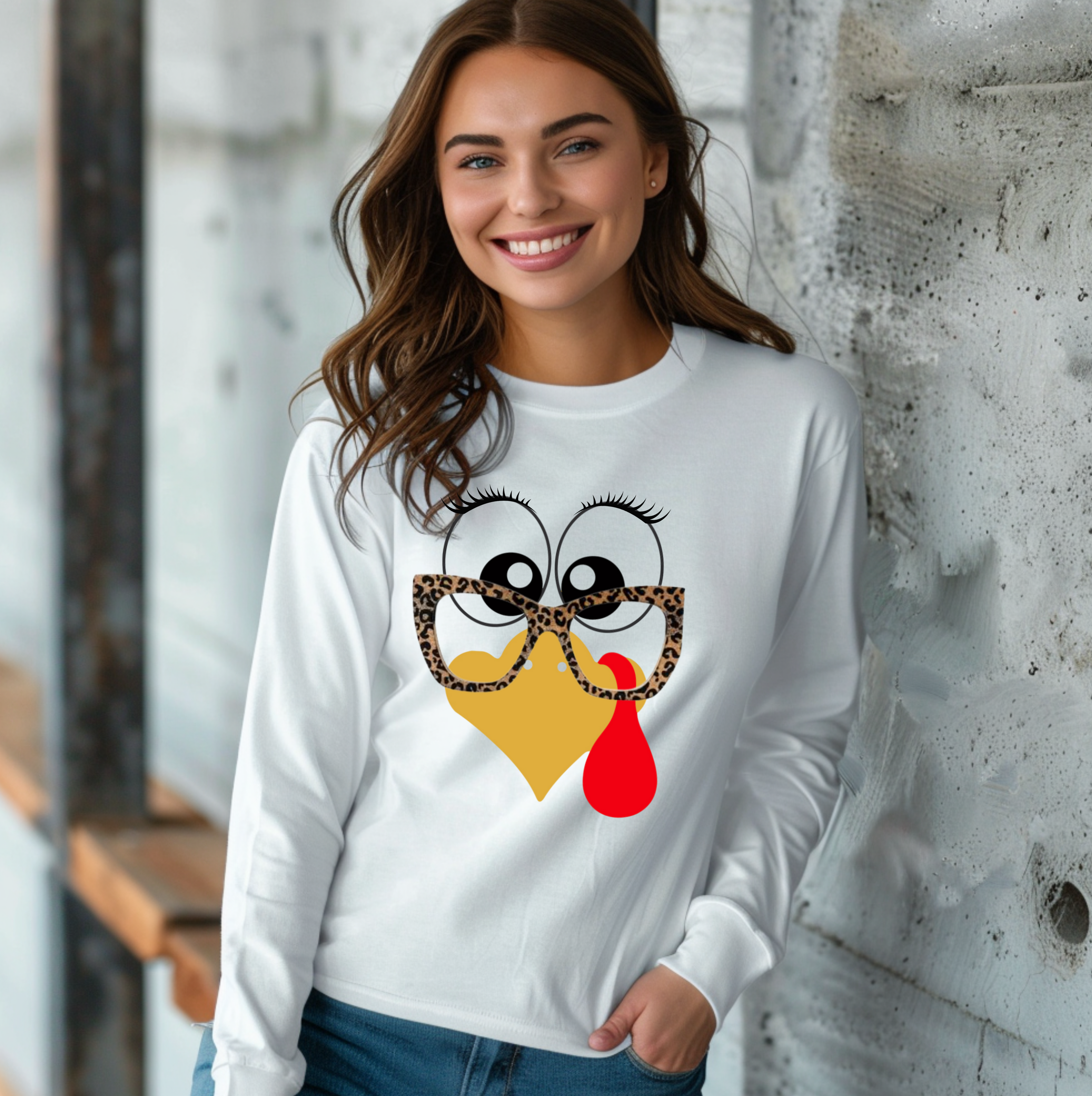 Turkey Teacher with glasses Thanksgiving Long Sleeve T-shirt (Copy)