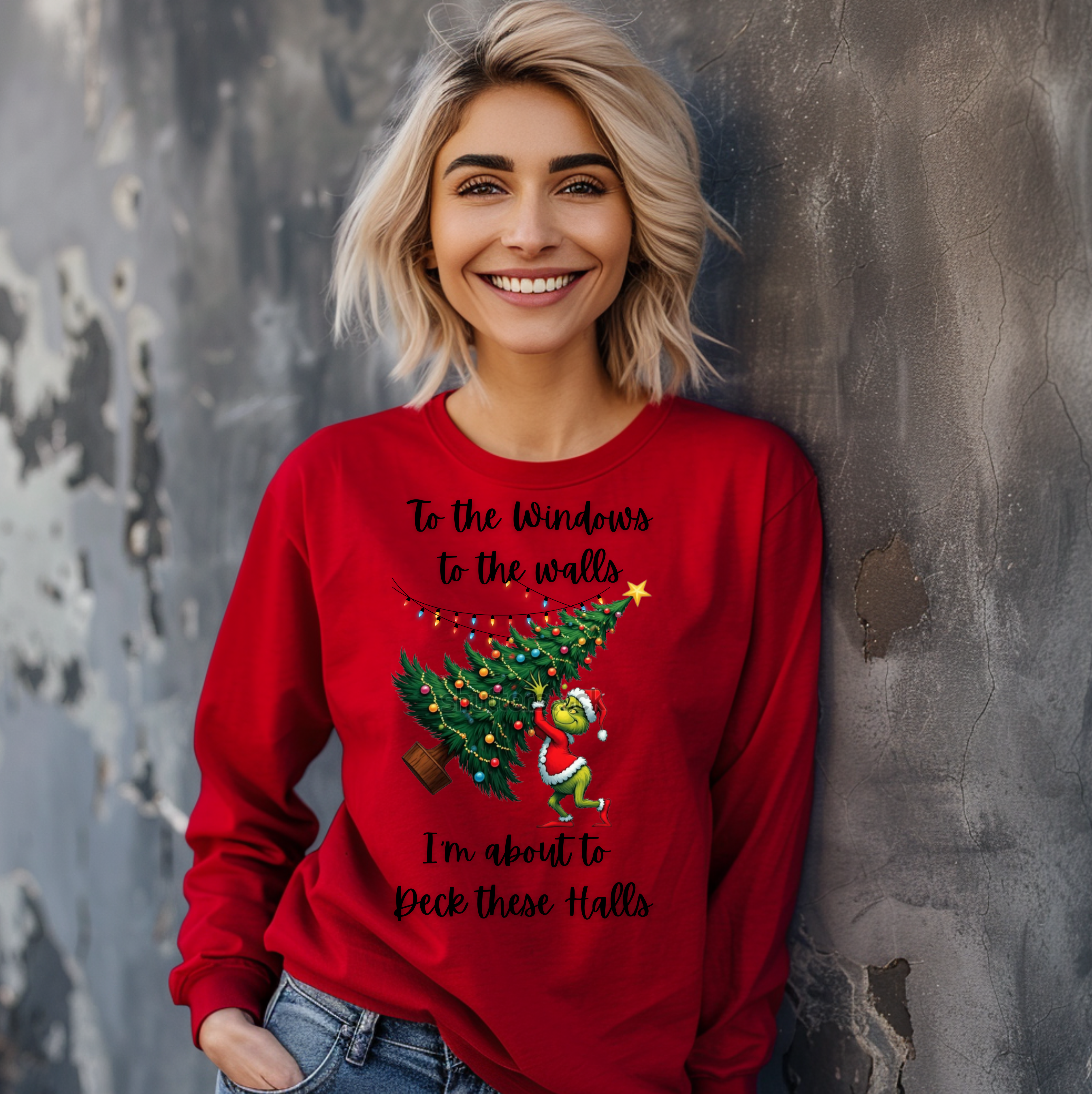 To the Windows to Walls Grinch with Christmas Tree Long Sleeve