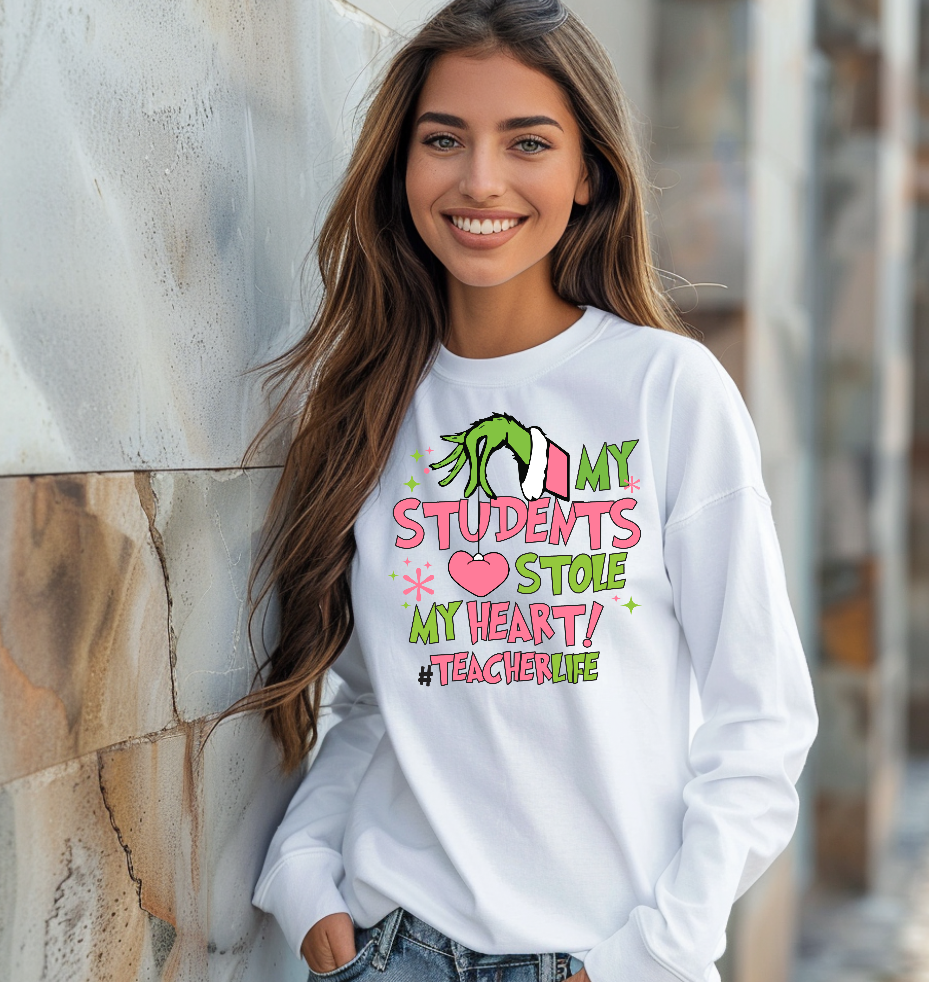 Grinch Students Stole my Heart Christmas Long sleeve t-shirt